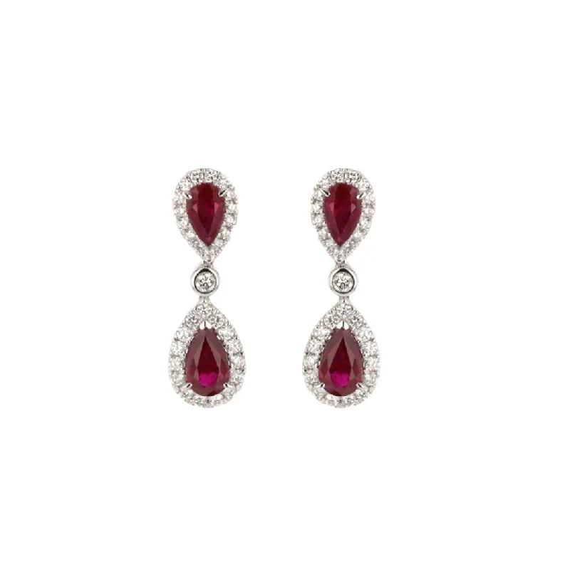 Women’s delicate earrings-Ruby & Diamond Drop Earrings