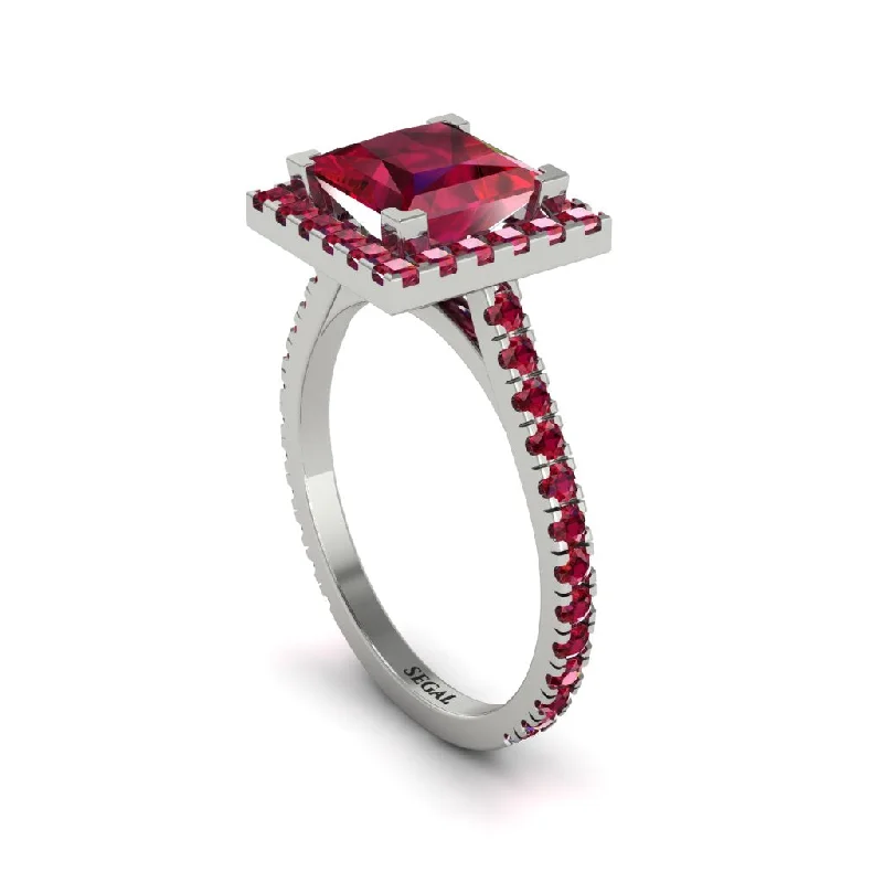 Women’s alternative engagement ring-Princess-Cut Floating Halo Ruby Engagement Ring - Candice No. 57