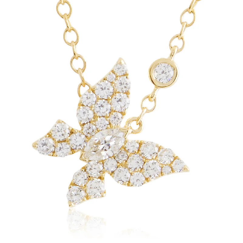 Women’s simple gold necklaces-18k Yellow Gold 1.14ct Diamond Butterfly Necklace