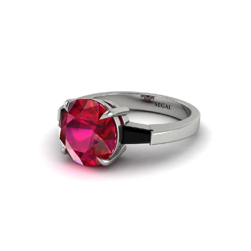 Women’s princess cut engagement ring-3 Stone Round Cut Ruby With 2 Baguettes Engagement Ring - Gwendolyn No. 42