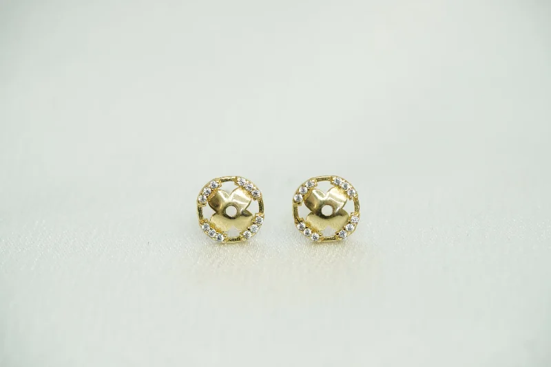 Women’s classy earrings-14k Round Flowers with Crystals Earrings New