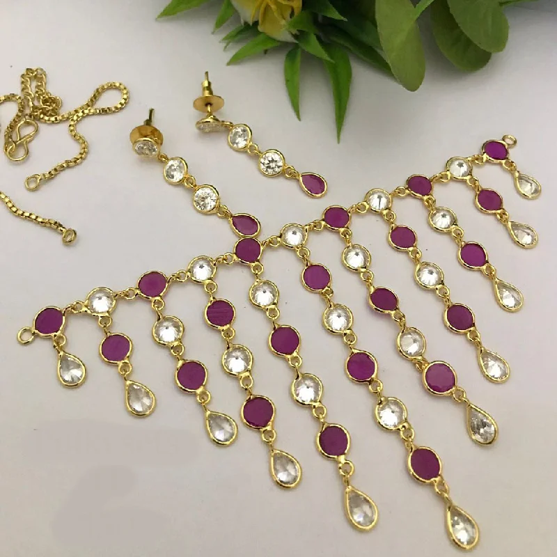 Women’s stylish necklaces-FS Collection Gold Plated AD Choker Necklace Set