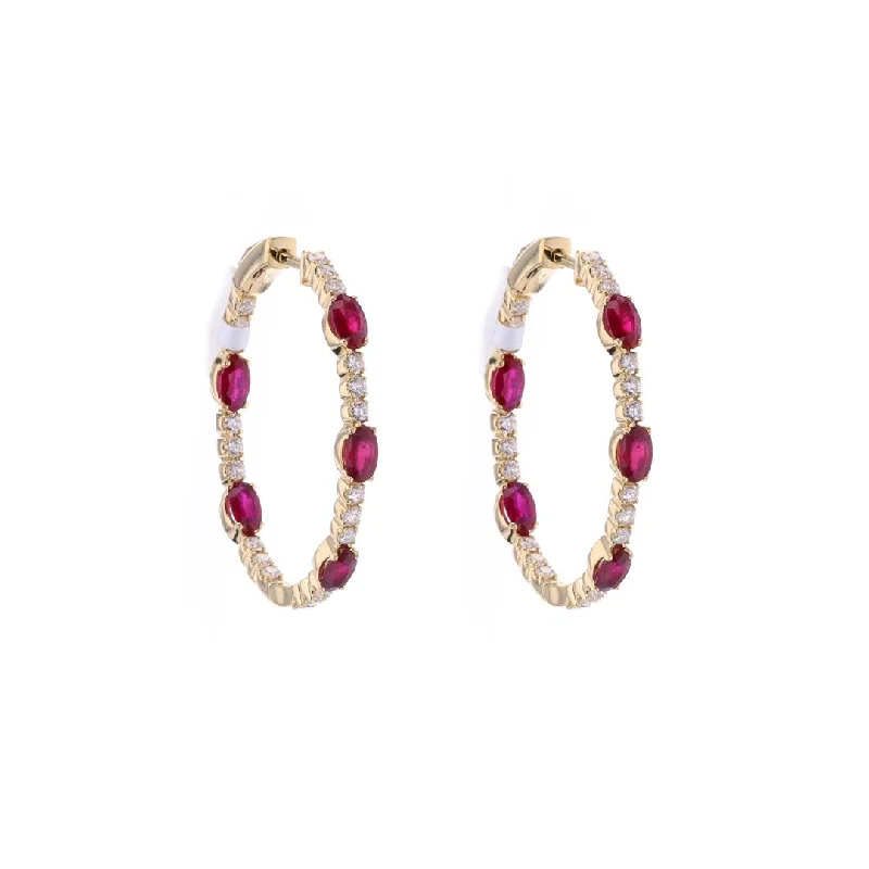 Women’s butterfly earrings-Ruby & Diamond Inside-Out Hoop Earrings