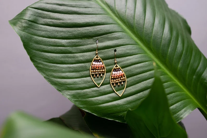 Women’s cluster earrings-Jewelled Leaf Earrings - Brown