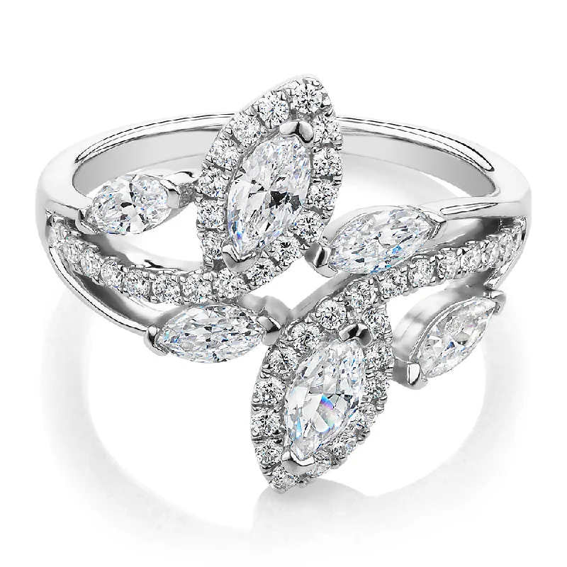 Women’s gemstone engagement rings-Dress ring with 1.44 carats* of diamond simulants in 10 carat white gold