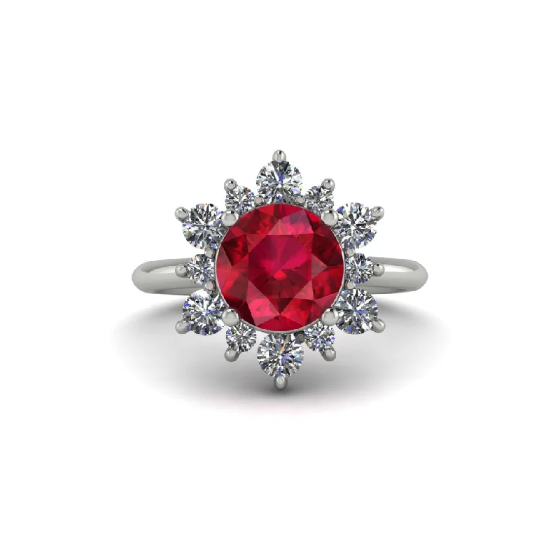 Women’s three-stone engagement ring-Vintage Ruby Snowflake Engagement Ring - Priscilla No. 12