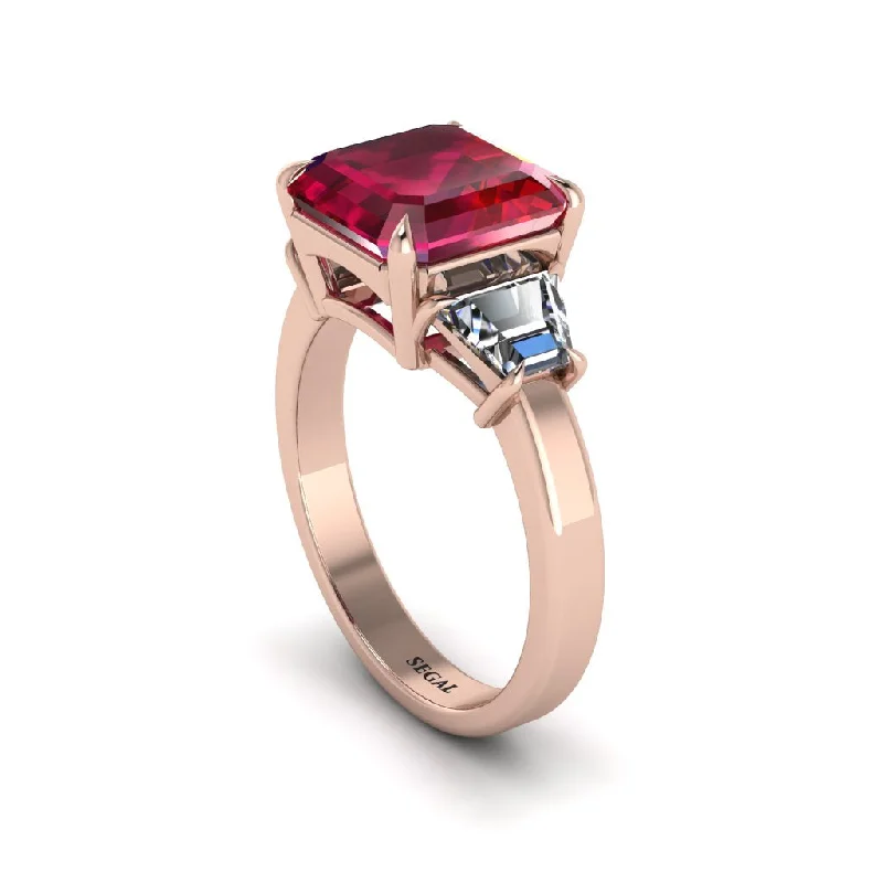 Women’s custom engagement ring-Three Stone Ruby Engagement Ring - Bethany No. 11