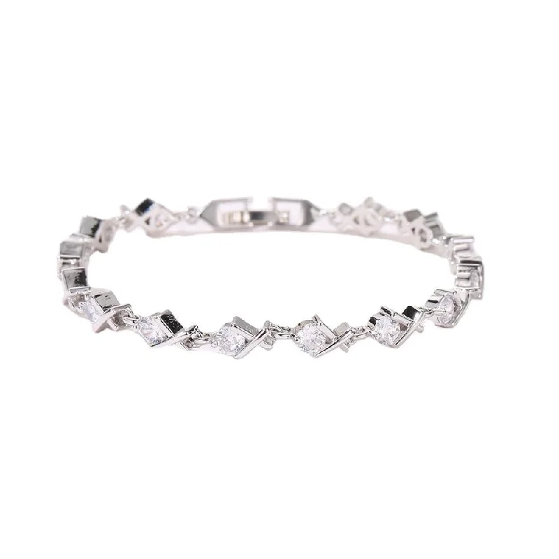 Women’s thick bangle-XO Tennis Bracelet with Round Cut White Diamond Cubic Zirconia Stones