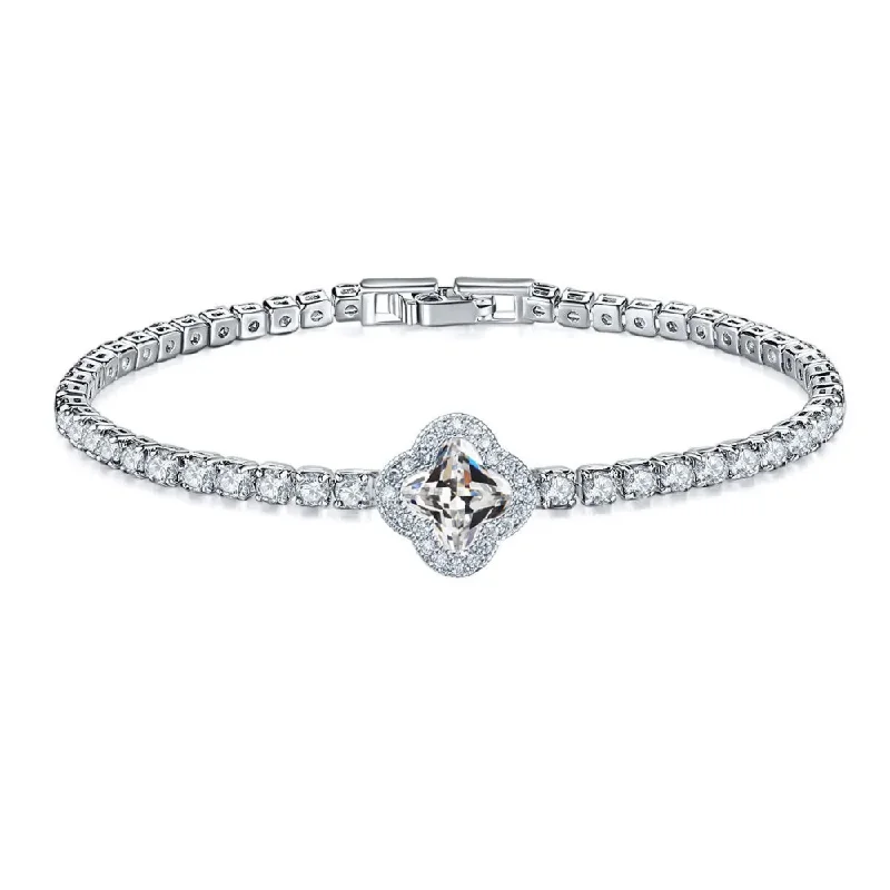 Women’s casual bangles-Elegant Crystal Clover Tennis Bracelet - Sparkling Sophistication