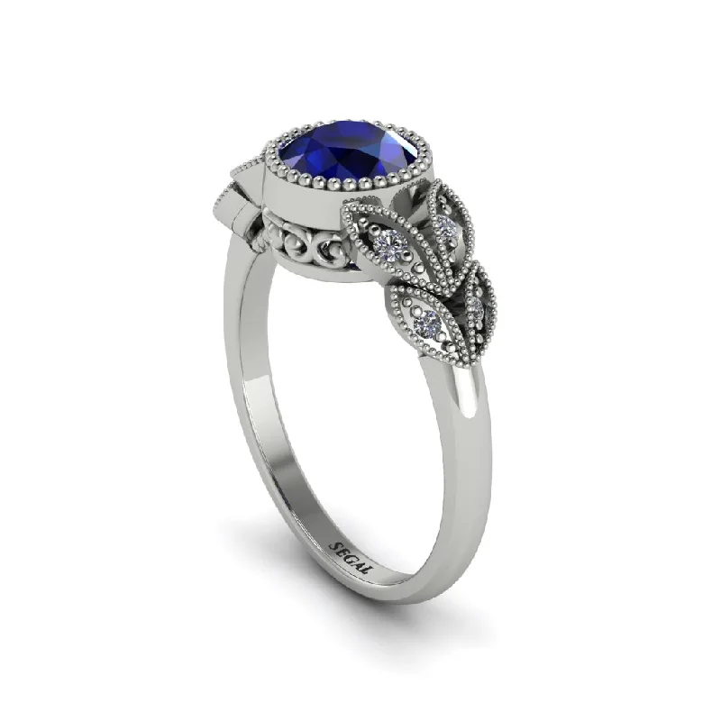 Women’s cushion-cut diamond engagement ring-Art Deco Sapphire Leaves Engagement Rings - Thalia No. 15