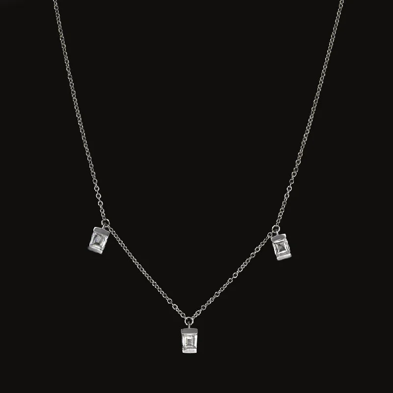 Women’s symbol pendant necklaces-0.55ct BAGUETTE DIAMOND NECKLACE DAINTY CHAIN 14K WHITE GOLD NATURAL CLASSIC