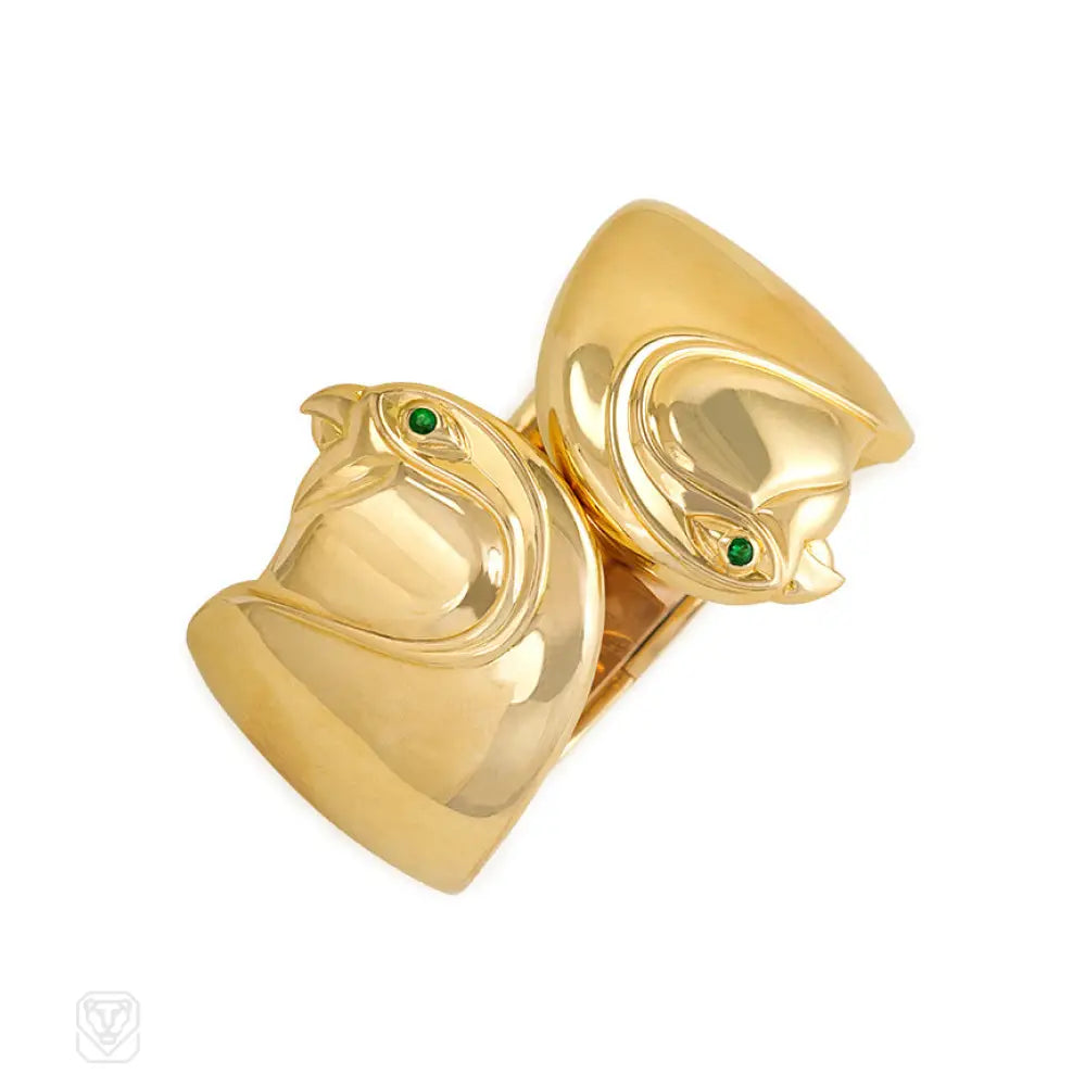 Women’s eco-friendly bracelet-Cartier estate gold cuff bracelet with falcon heads