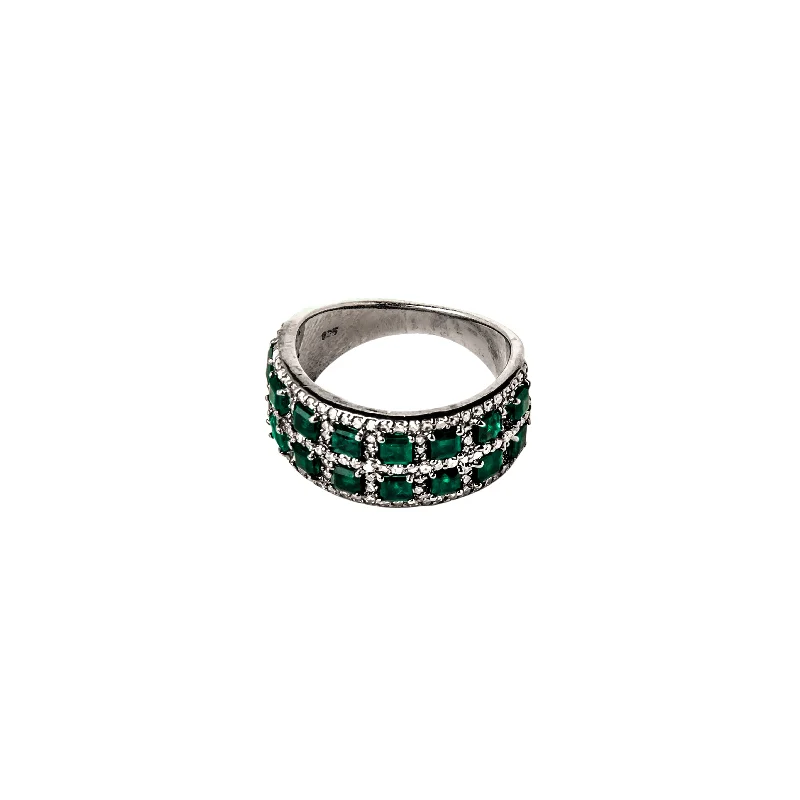 Women’s custom rings-Emerald & Diamond Two Row Ring