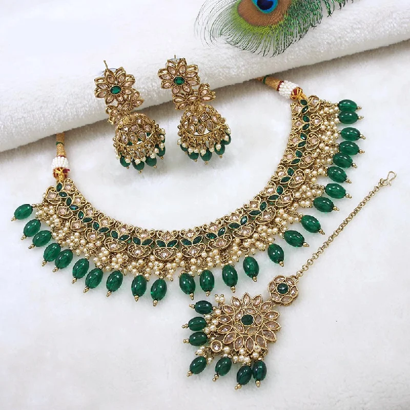 Women’s stylish necklaces-Mangalmani Jewels Gold Plated Crystal Stone Pearl And Beads Necklace Set