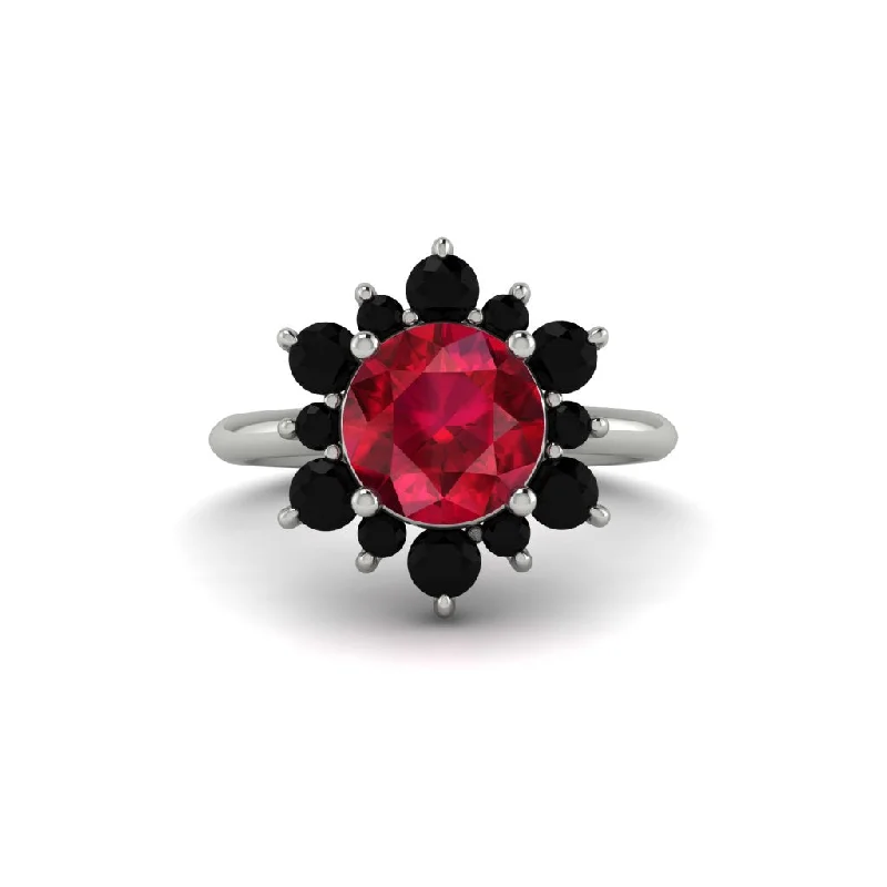 Women’s round cut engagement ring-Vintage Ruby Snowflake Engagement Ring - Priscilla No. 42