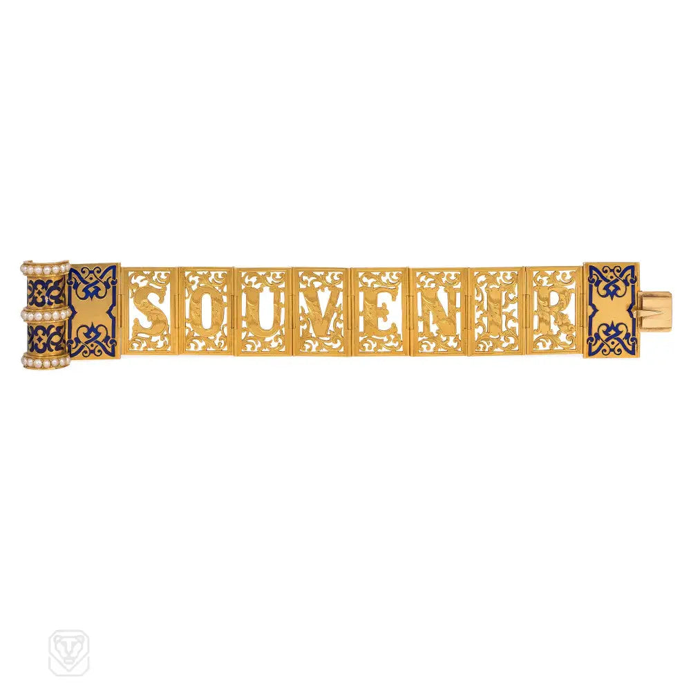 Women’s gold-plated bracelet-Victorian gold and enamel "Souvenir" bracelet