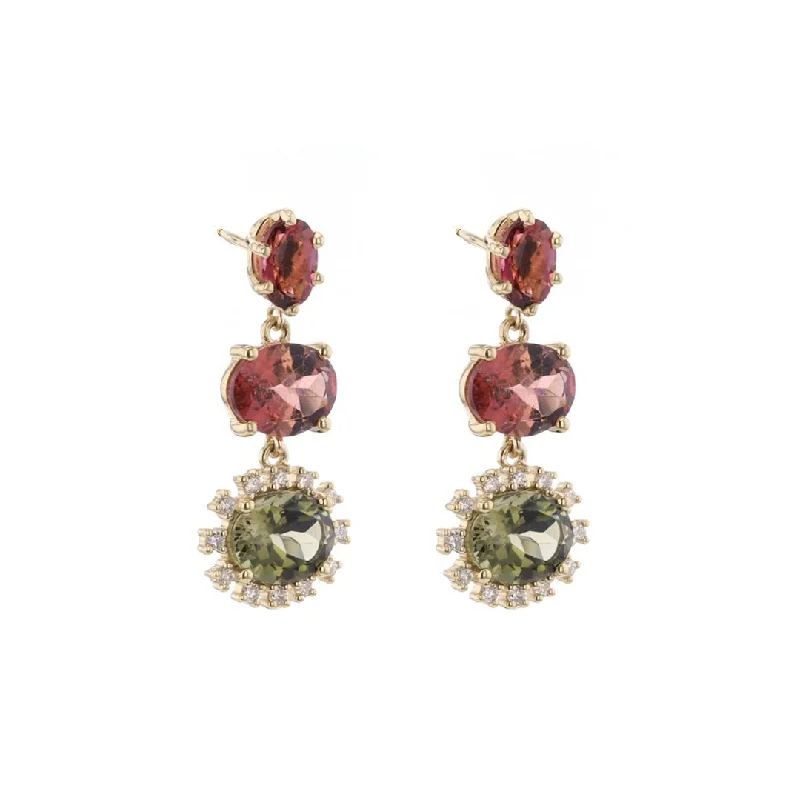 Women’s rose gold earrings-Tourmaline & Diamond Drop Earrings