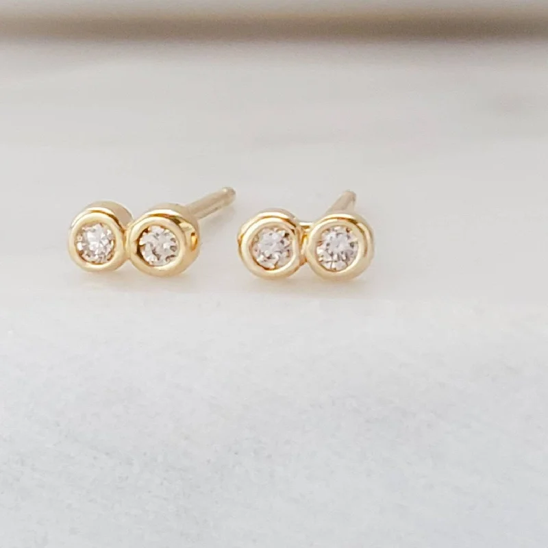 Women’s silver earrings-Delicate Double Diamond Infinity Studs in 14k Gold • Pair of Dainty Genuine Diamond Earrings • Tiny Studs • Fine Jewelry • Anniversary Gift