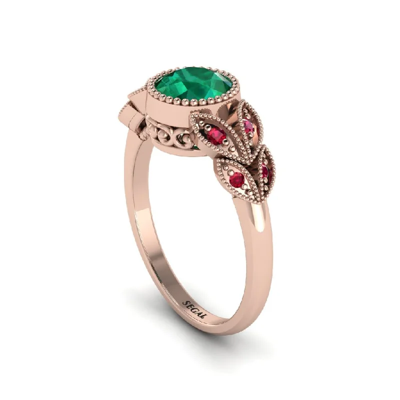 Women’s vintage-style engagement ring-Art Deco Emerald Leaves Engagement Rings - Thalia No. 50