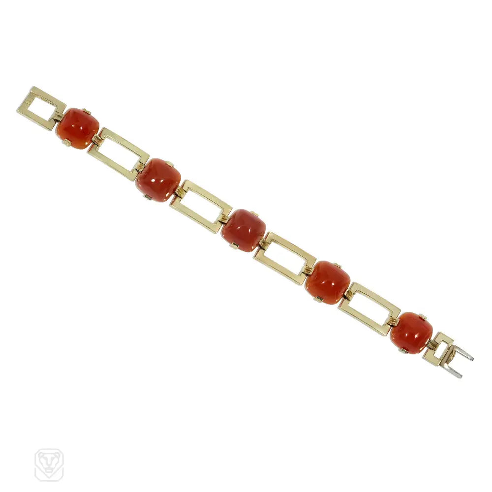 Women’s romantic bracelet-Art Deco gold and carnelian bracelet