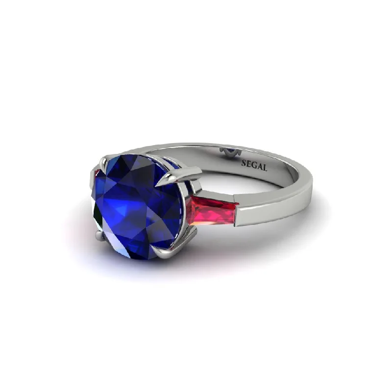 Women’s two-tone engagement ring-3 Stone Round Cut Sapphire With 2 Baguettes Engagement Ring - Gwendolyn No. 60