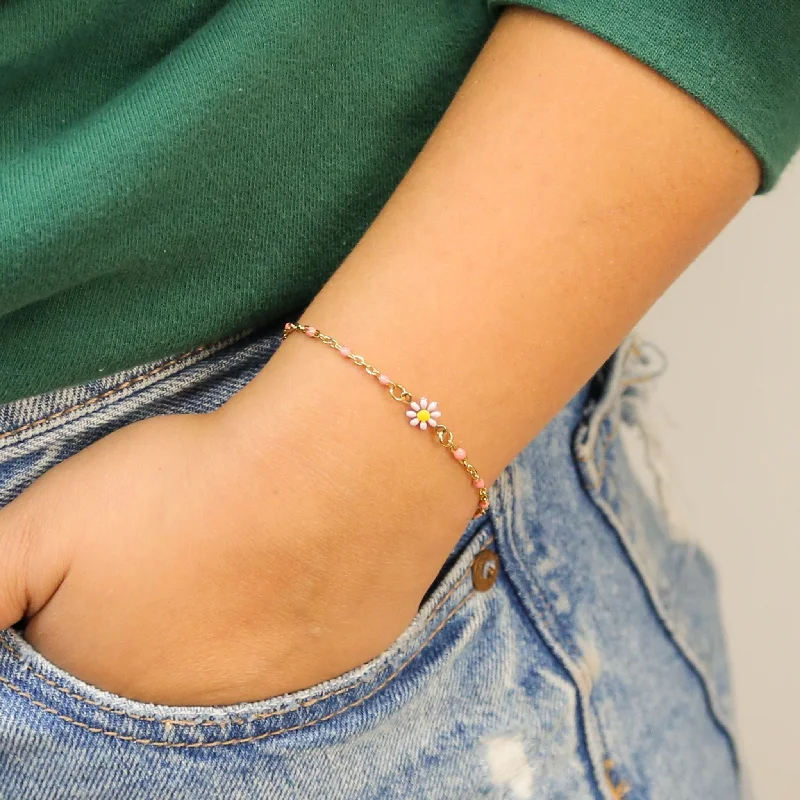 Women’s adjustable bangle-Aster - Flower Accent Bracelet