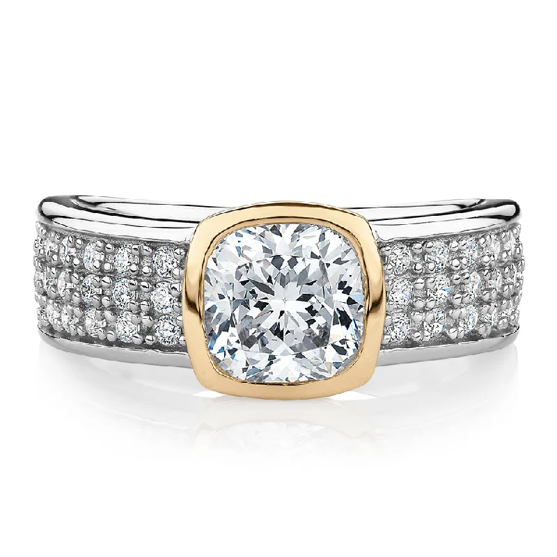 Women’s fashion rings-Synergy dress ring with 1.7 carats* of diamond simulants in 10 carat yellow gold and sterling silver