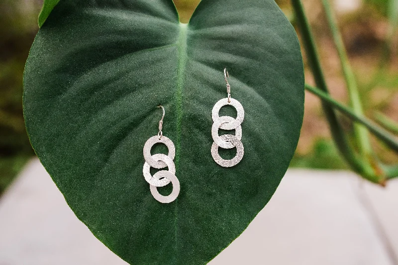 Women’s boho earrings-Circle of 3 Sterling Silver Earrings