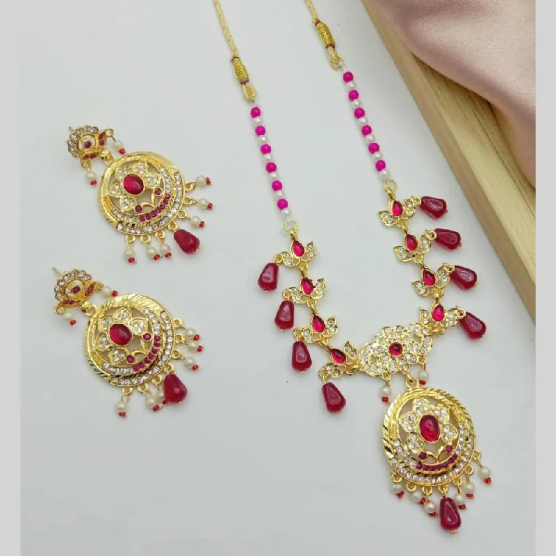 Women’s bohemian necklaces-Trilok Jewel Gold Plated Austrian Stone And Beads Necklace Set