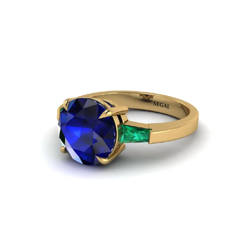 Women’s rose gold diamond ring-3 Stone Round Cut Sapphire With 2 Baguettes Engagement Ring - Gwendolyn No. 28