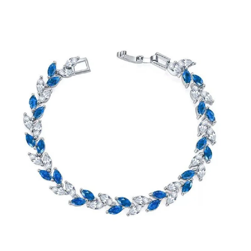 Women’s chic statement bracelet-Marquise Cubic Zirconia Tennis Bracelets with Blue Sapphire and White Diamond Cubic Zirconia