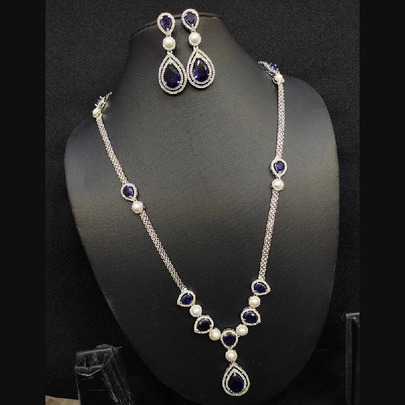 Women’s modern diamond necklaces-Aamrapali Silver Plated American Diamond Necklace Set