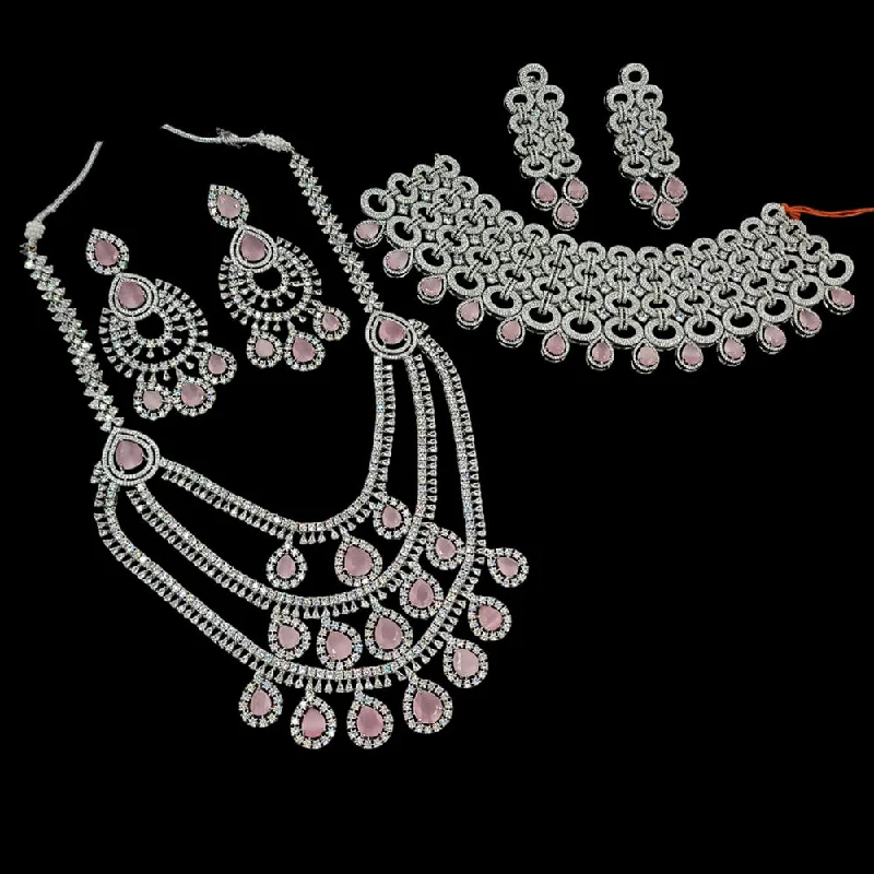 Women’s floral necklaces-Padmawati Bangles Silver Plated AD Necklace Combo