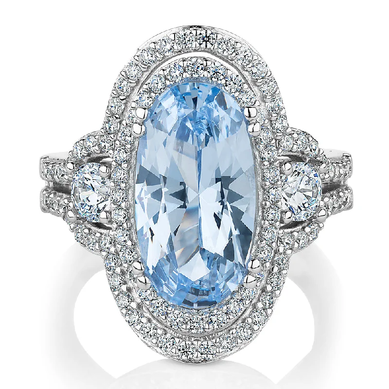 Women’s rose gold rings-Dress ring with blue topaz simulant and 1.42 carats* of diamond simulants in sterling silver