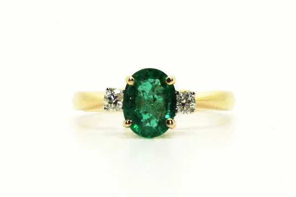 Women’s statement diamond rings-Emerald And Diamond Classic 3 Stone Ring Ad No. 0341