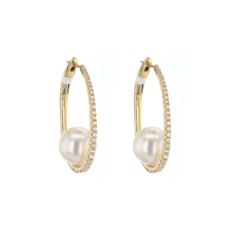 Women’s playful earrings-Pearl & Diamond Hoop Earrings