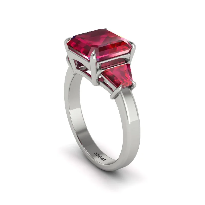 Women’s floral engagement ring-Three Stone Ruby Engagement Ring - Bethany No. 57