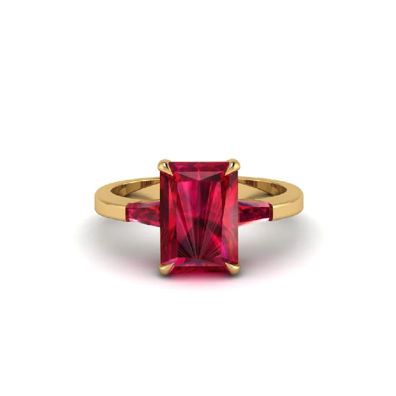 Women’s artistic engagement ring-Three Stone Radiant Cut Ruby Engagement Ring - Hillary No. 55