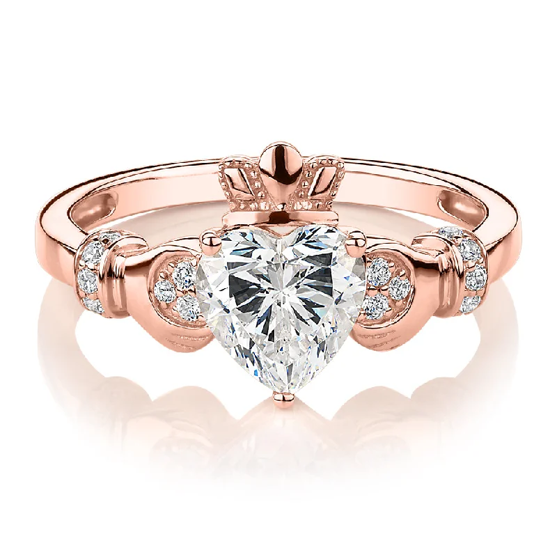 Women’s fashion rings-Dress ring with 1.23 carats* of diamond simulants in 10 carat rose gold