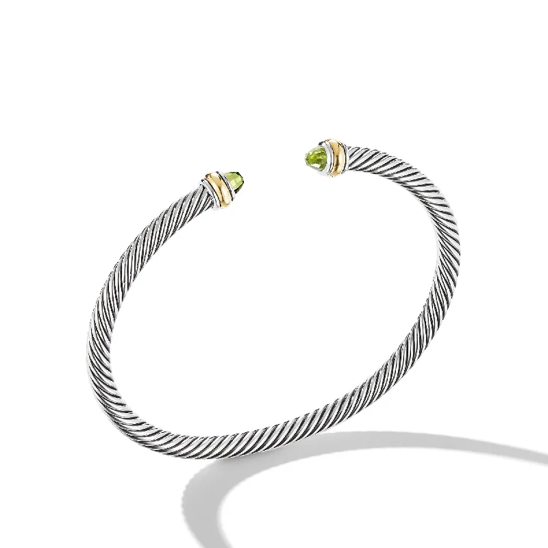 Women’s gold-plated bracelet-Classic Cable Bracelet in Sterling Silver with 18K Yellow Gold and Peridot\, 4mm