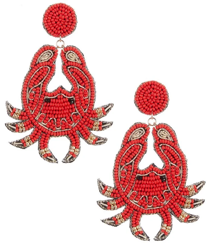 Women’s colorful earrings-Beaded Earrings, Red Crabs