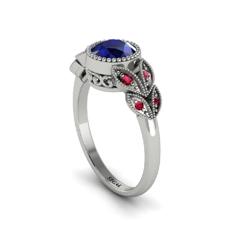 Women’s stylish engagement ring-Art Deco Sapphire Leaves Engagement Rings - Thalia No. 60