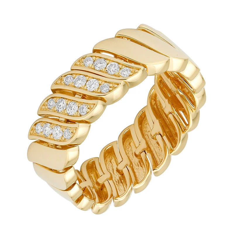 Women’s two-tone rings-Half Diamond Braided Gold Ring