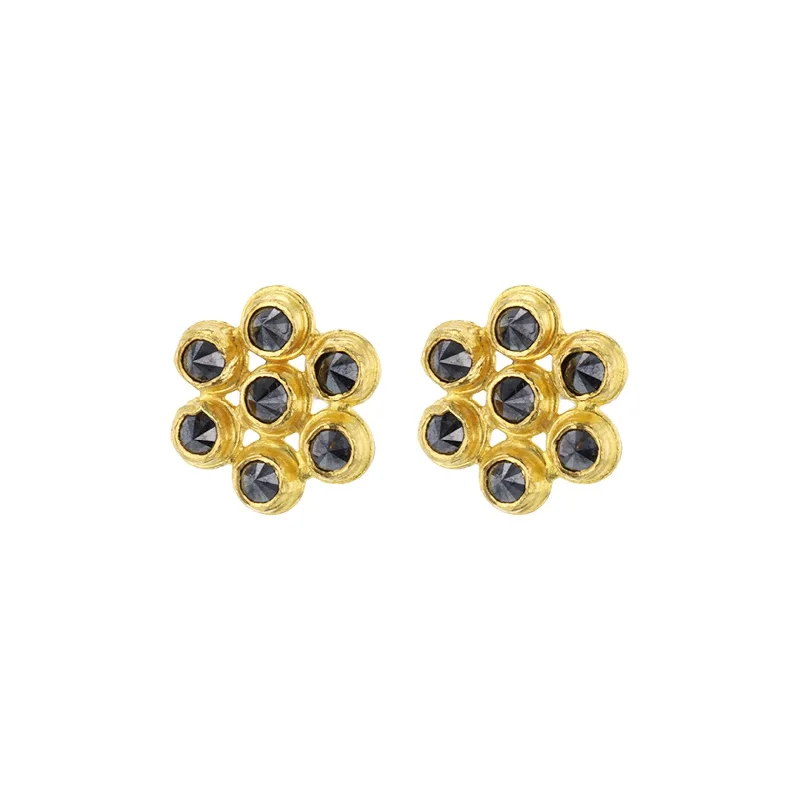 Women’s delicate earrings-Black Diamond Flower Earrings