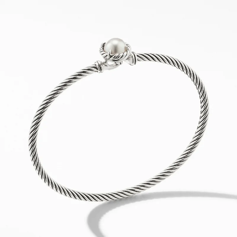 Women’s tennis bangle-Petite Chatelaine® Bracelet in Sterling Silver with Pearl\, 3mm