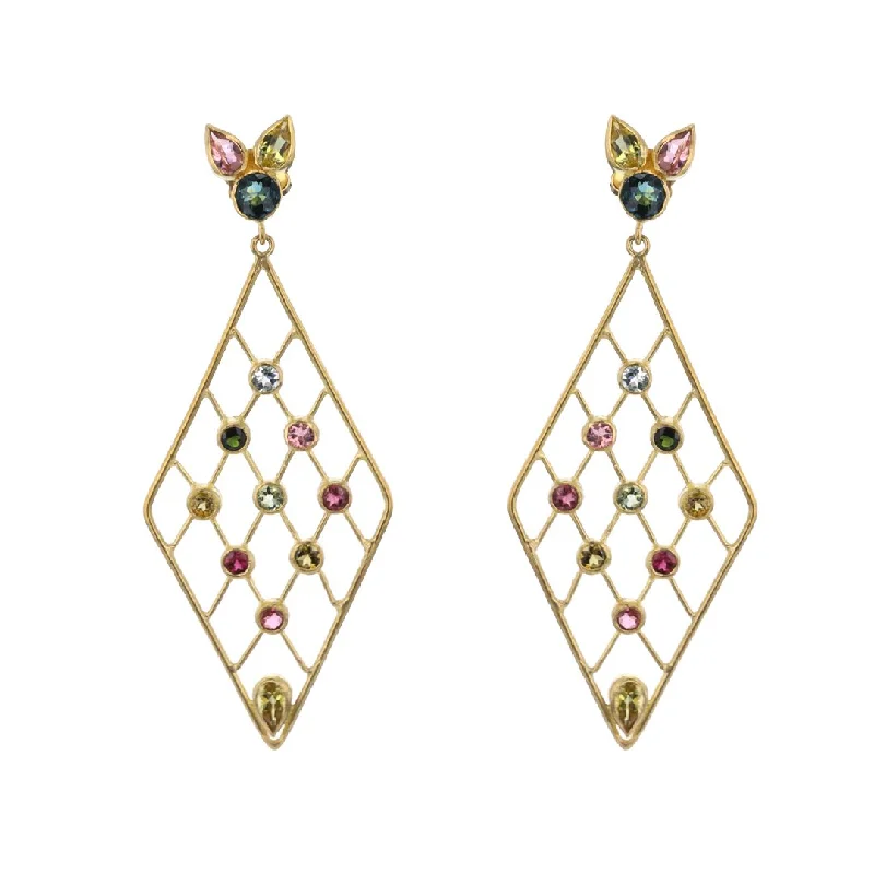 Women’s luxury diamond earrings-Multi-gemstone Drop Kite Earrings