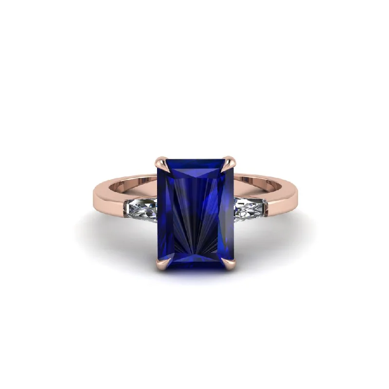 Women’s contemporary engagement ring-Three Stone Radiant Cut Sapphire Engagement Ring - Hillary No. 14