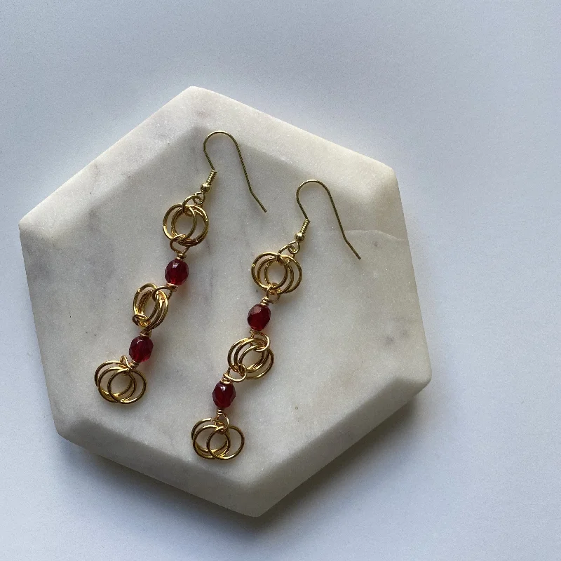 Women’s unique hoop earrings-The Kiere Earrings in Garnet Red