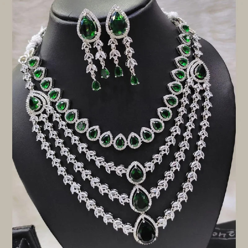 Women’s trendy layered necklaces-Aamrapali Silver Plated American Diamond Necklace Set