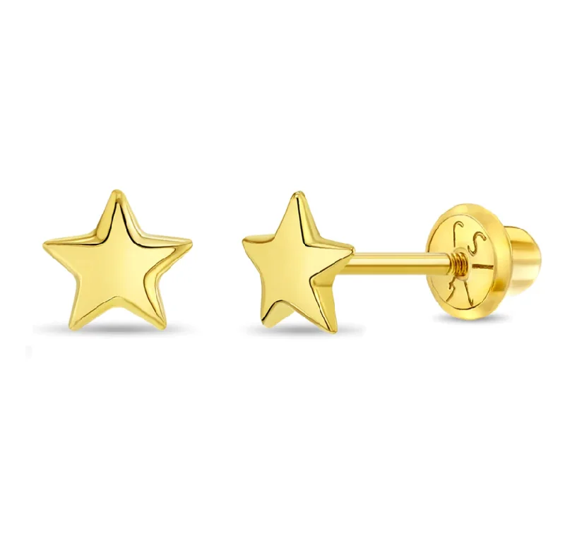 Women’s dangling earrings-14k Gold Puffed Star Girls Earrings